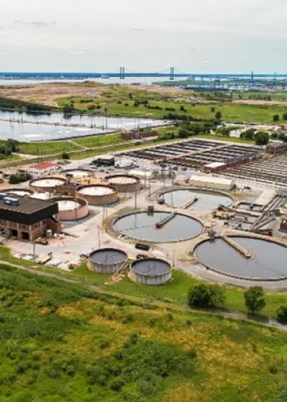 Aerial view of a wastewater treatment facility