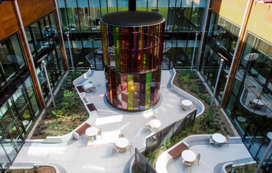 Looking down into the sun-filled atrium at the Blacktown Mount Druitt Hospital