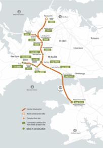 A map and timeline of the Central Interceptor project