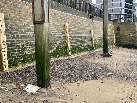 Fenders installed at Deptford on the project site, which are made of Accoya, a Cradle to Cradle certified timber, and encourage habitat creation.