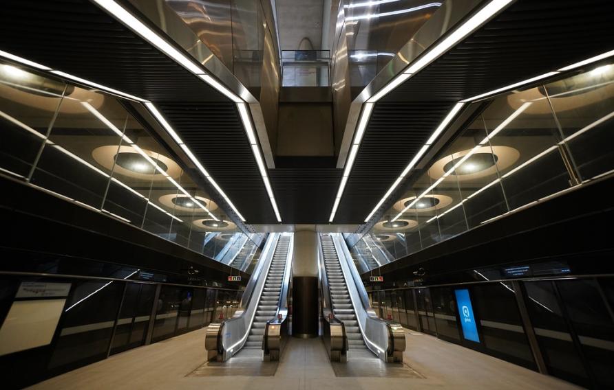 View of escalator at Paddington Station.