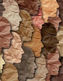 paper cutout of profiles of people in a diverse array of skin colors