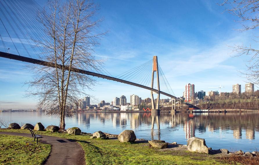 Sky-train bridge linking Surrey and New Westminster over the Fraser River British Columbia