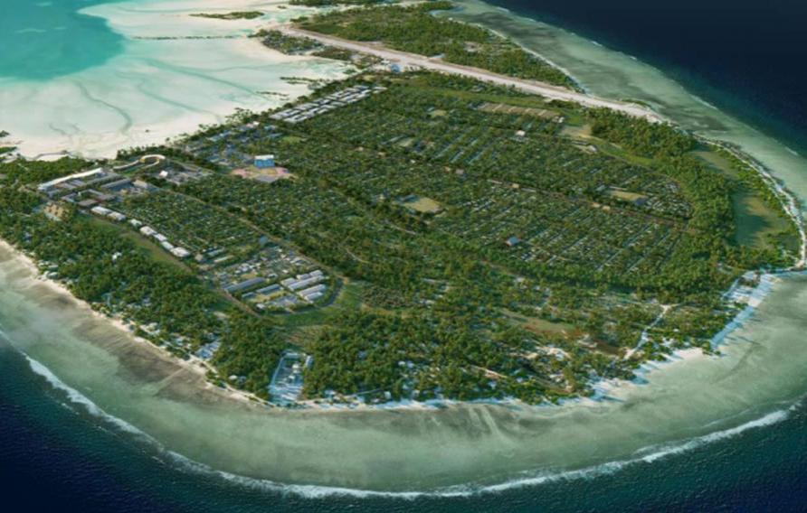 Aerial view of Temaiku, Kiribati