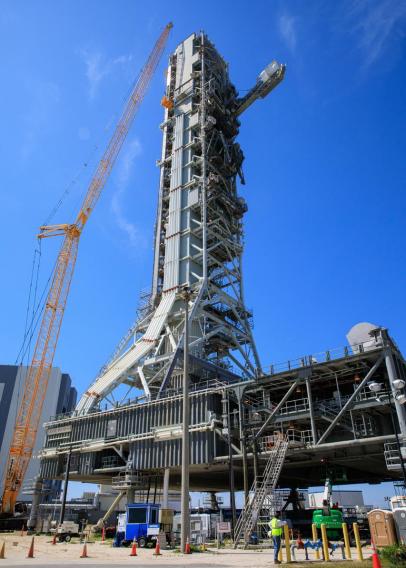 Mobile launcher against blue sky