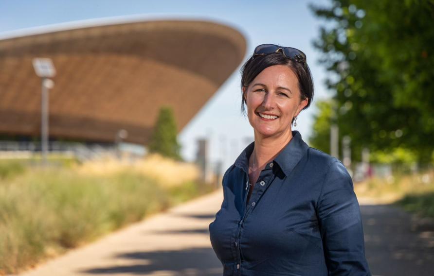 Suzanne Lopes in the foreground with the London 2012 Olympic Velodrome in the background