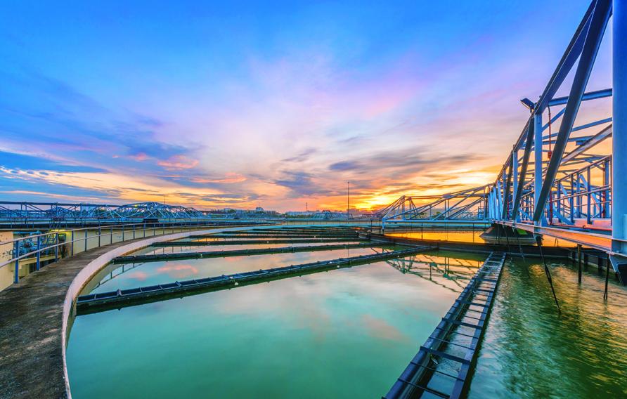 Water treatment pond in sunset