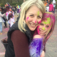 Emily and her daughter Amie celebrating Holi, the Hindu festival of colors, in Manchester.